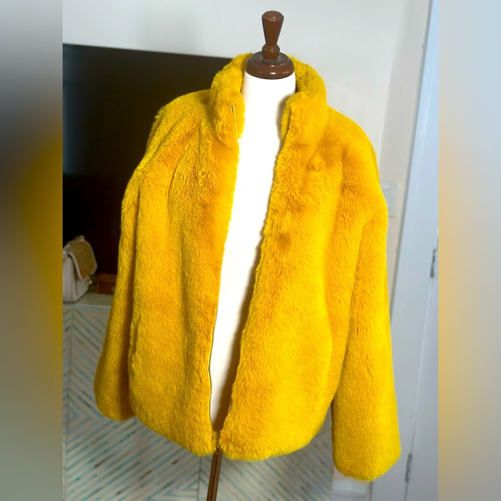 Worn Once Yellow Shaci Faux Fur Coat - Super Soft